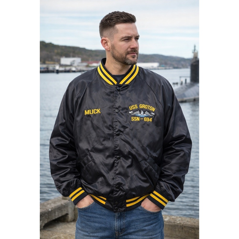 Vtg King Louie Bomber Jacket Men's Size 2XL USS Groton SSN-694 US Navy Submarine